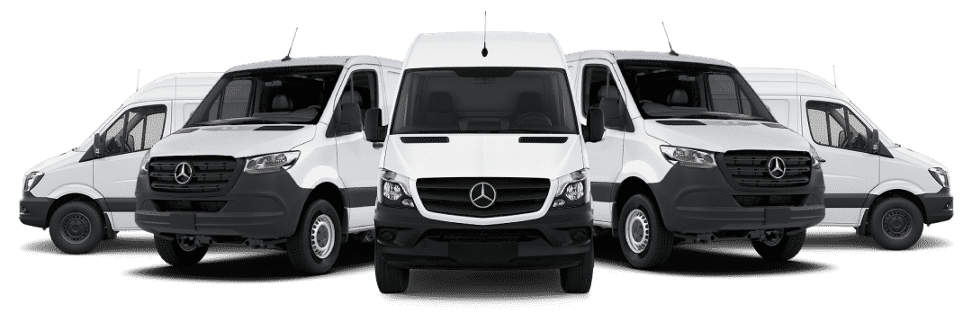 five white mecedez vans